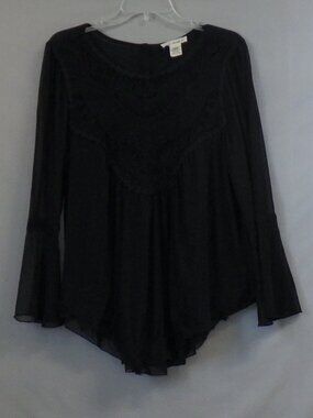 Indigo Thread Co. Black Mesh Lace Babydoll Top   A628